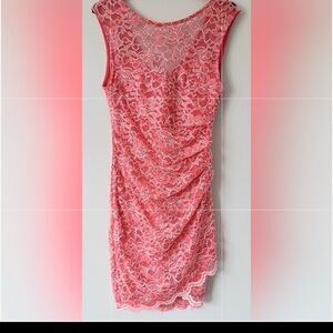 Lipsy Vibrant Pink Lace Bodycon Dress - Size Small